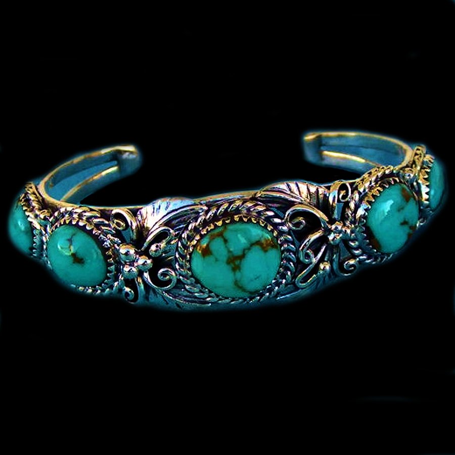 Bracelet Amerindien Navajo 5 Cabochons, Couleur au Choix, Pour Femme