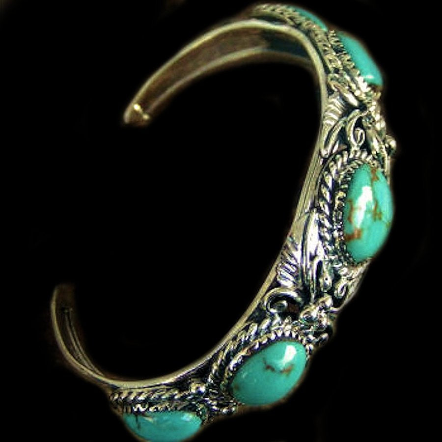 Bracelet Amerindien Navajo 5 Cabochons, Couleur au Choix, Pour Femme