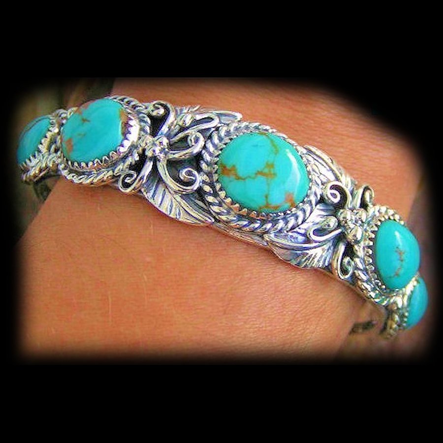 Bracelet Amerindien Navajo 5 Cabochons, Couleur au Choix, Pour Femme