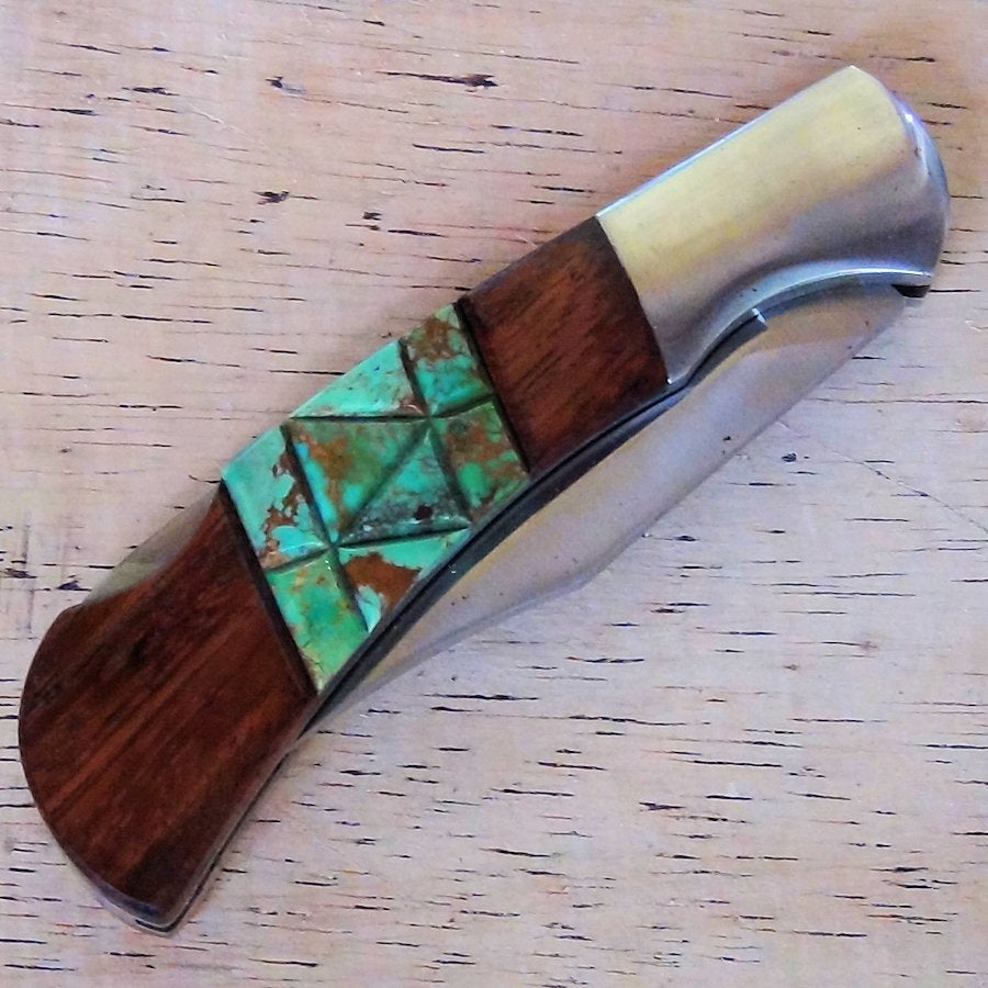 Couteau pliant Manche Accacia et Turquoise
