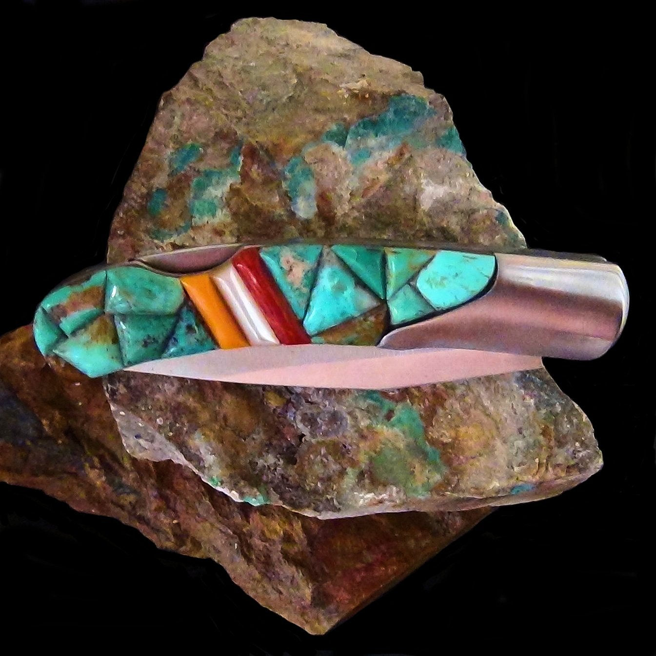 Couteau Pliant Overlay, Turquoise, Nacre, Corail