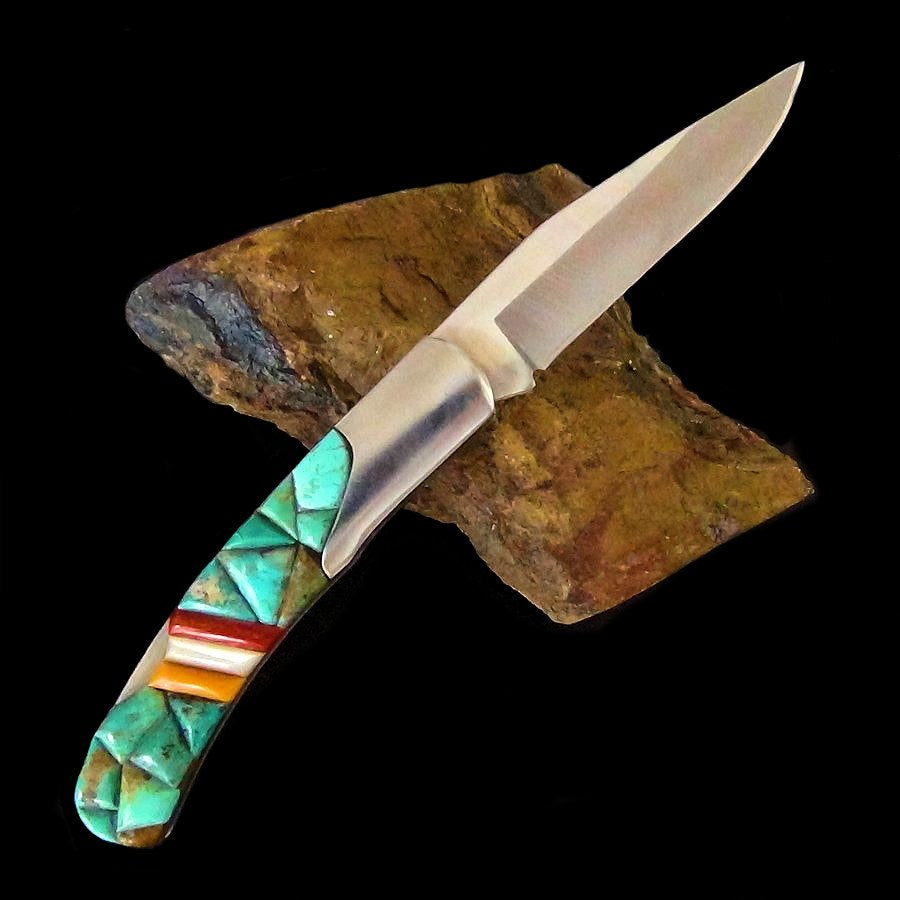 Couteau Pliant Overlay, Turquoise, Nacre, Corail