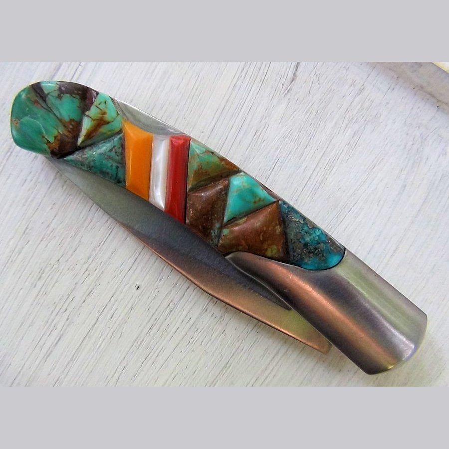 Couteau Pliant Overlay, Turquoise, Nacre, Corail