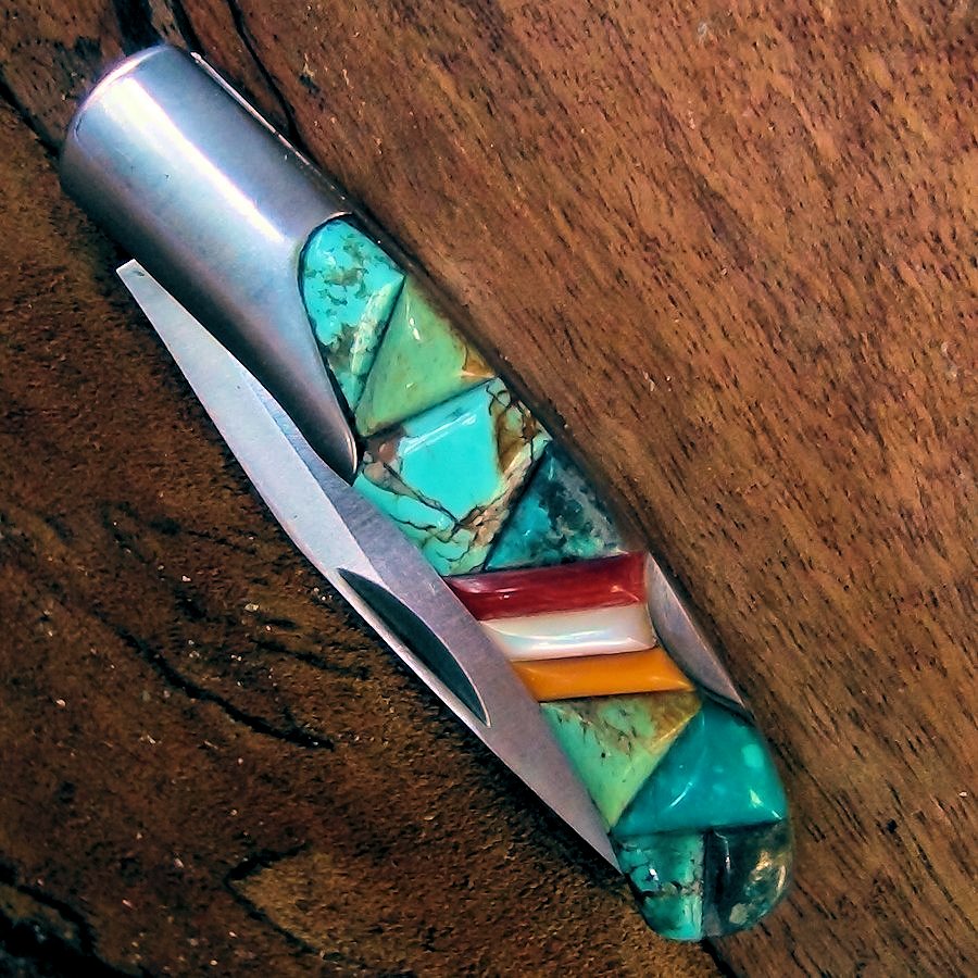Couteau Pliant Overlay, Turquoise, Nacre, Corail