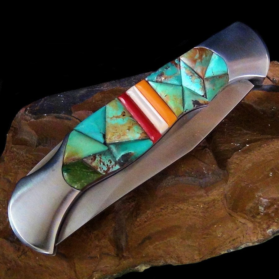 Couteau Pliant Manche Turquoise, Corail, Nacre