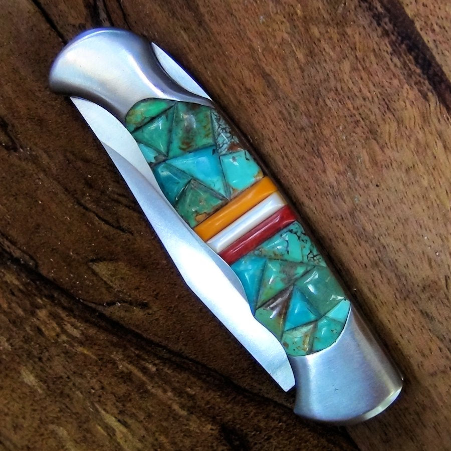 Couteau Pliant Manche Turquoise, Corail, Nacre