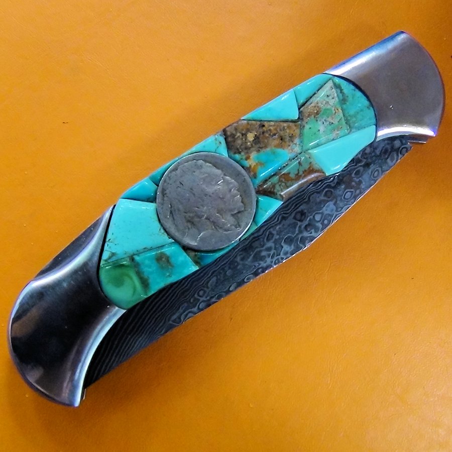 Couteau Pliant Turquoise Indien Bison