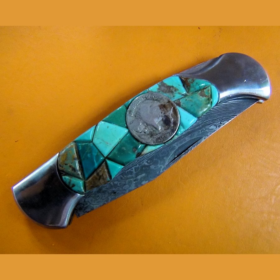 Couteau Pliant Turquoise Indien Bison