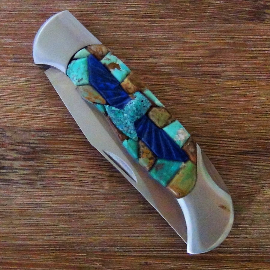 Couteau de Poche, Couteau pliant Mosaïque de Turquoise et Thunderbird