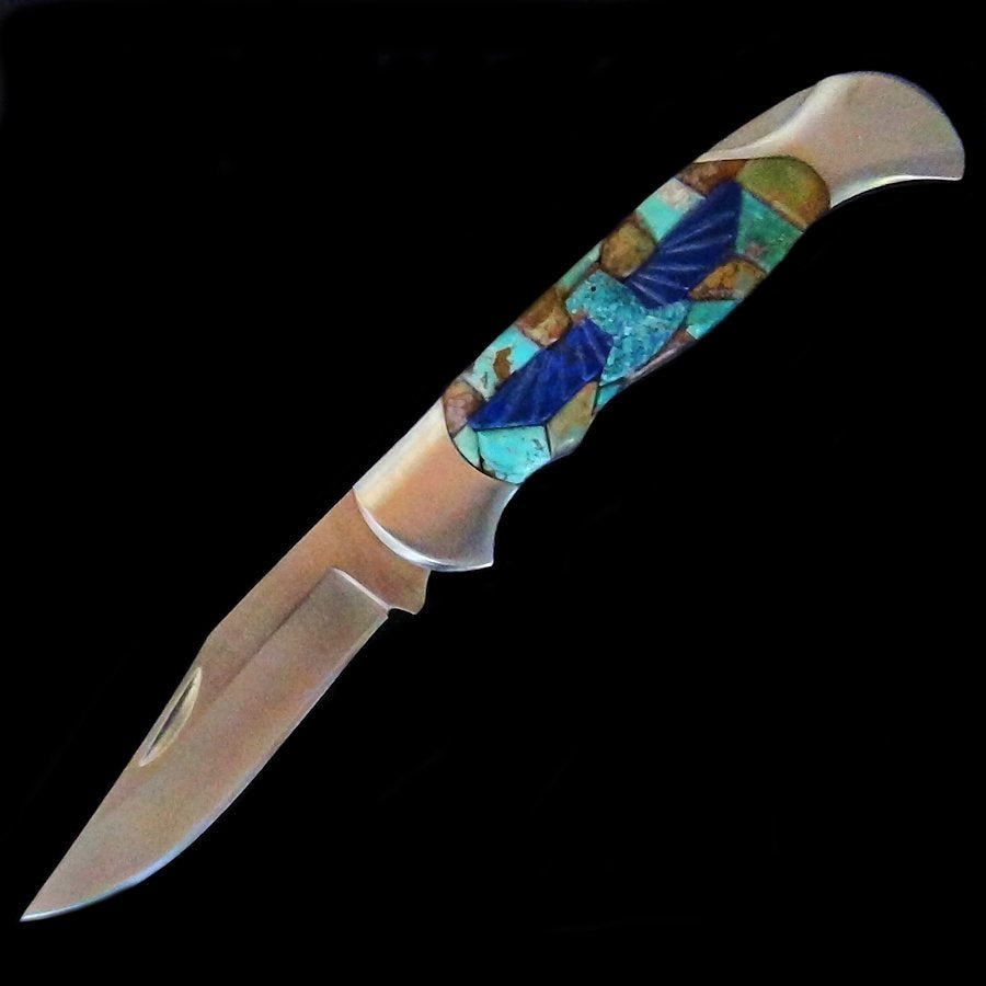 Couteau de Poche, Couteau pliant Mosaïque de Turquoise et Thunderbird