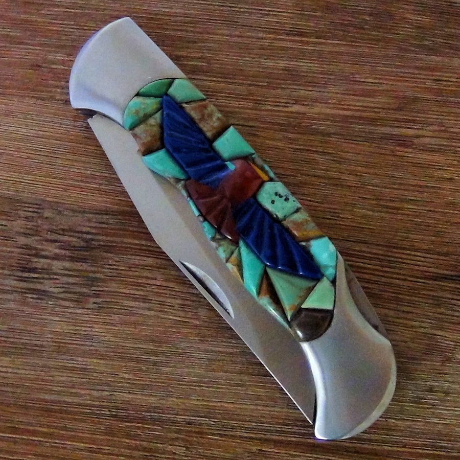 Couteau de Poche, Couteau pliant Mosaïque de Turquoise et Thunderbird