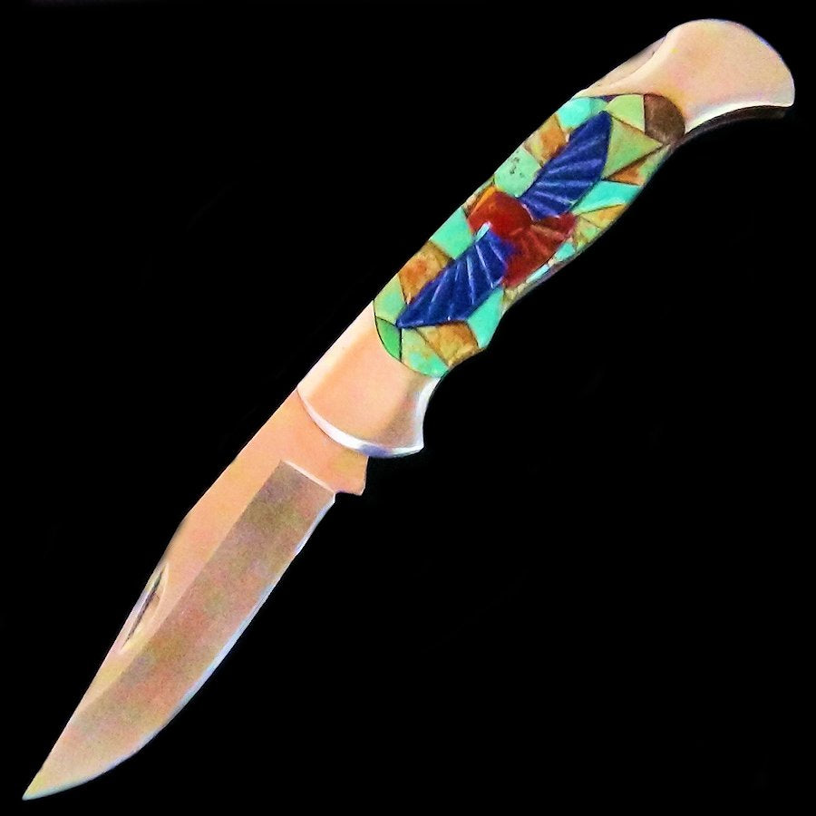 Couteau de Poche, Couteau pliant Mosaïque de Turquoise et Thunderbird