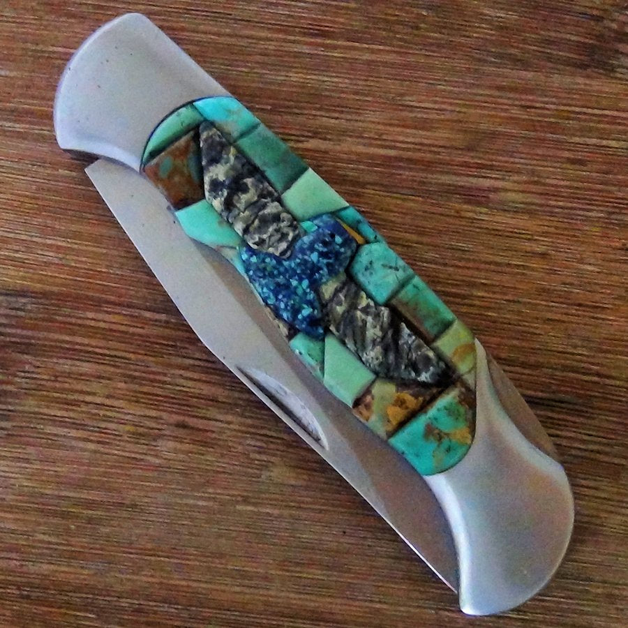Couteau de Poche, Couteau pliant Mosaïque de Turquoise et Thunderbird