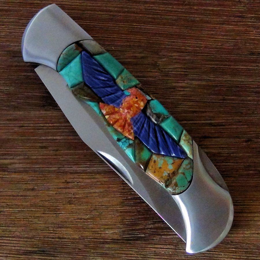 Couteau de Poche, Couteau pliant Mosaïque de Turquoise et Thunderbird