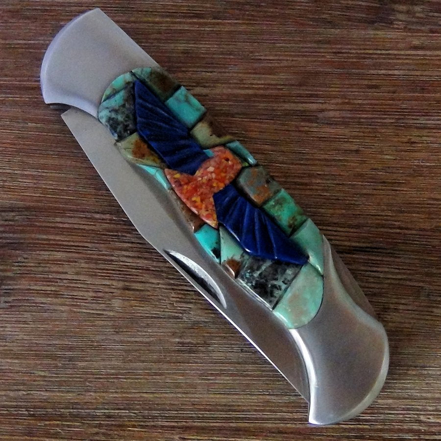 Couteau de Poche, Couteau pliant Mosaïque de Turquoise et Thunderbird