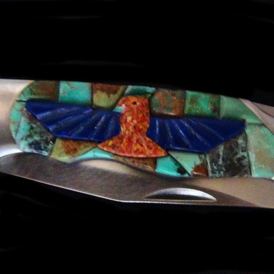 Couteau de Poche, Couteau pliant Mosaïque de Turquoise et Thunderbird