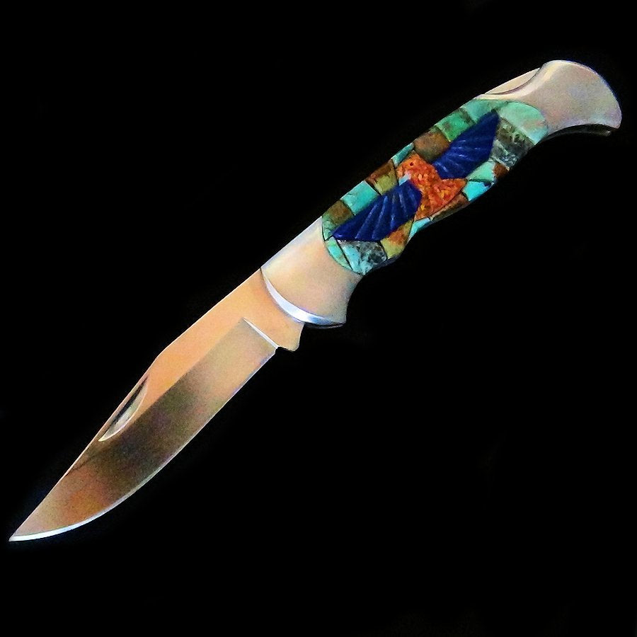Couteau de Poche, Couteau pliant Mosaïque de Turquoise et Thunderbird