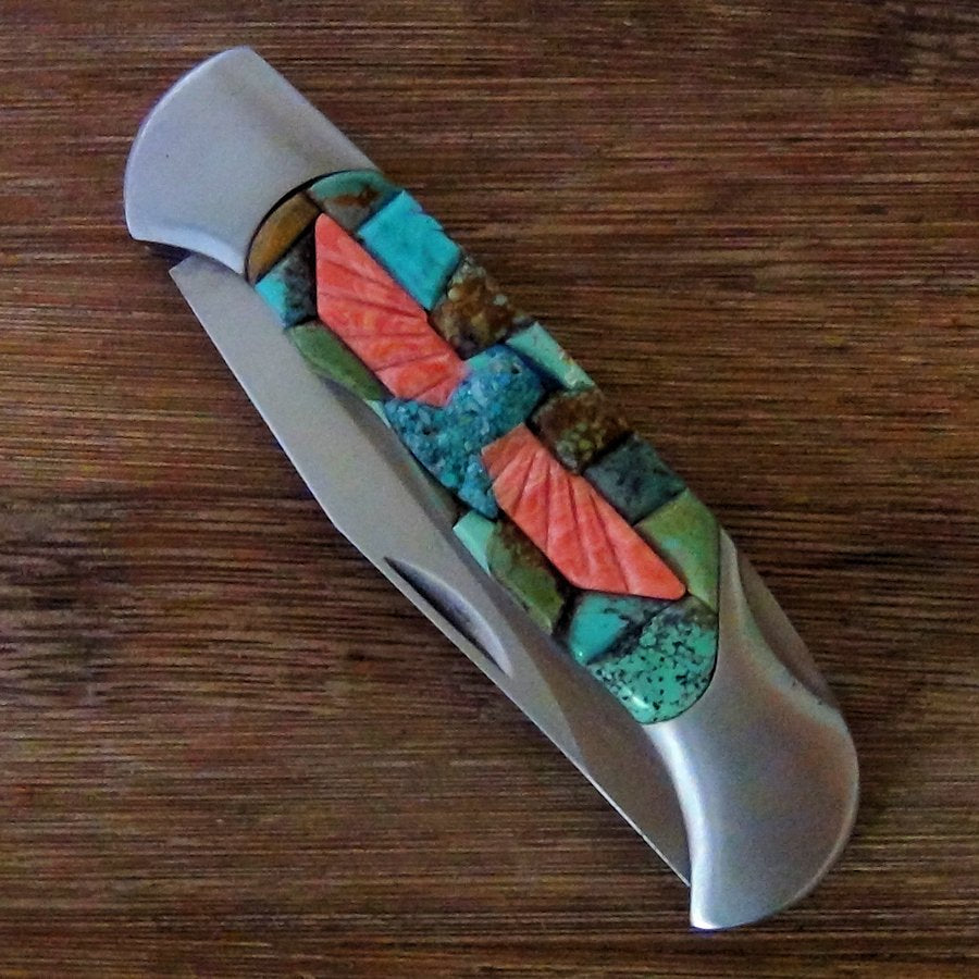 Couteau de Poche, Couteau pliant Mosaïque de Turquoise et Thunderbird