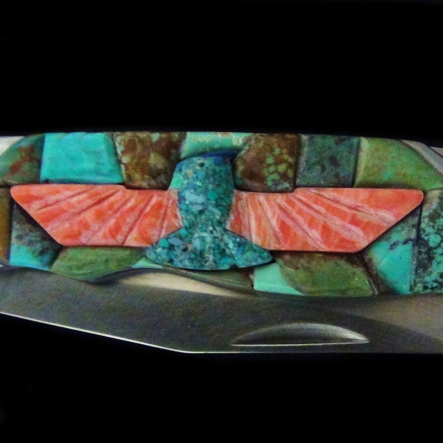 Couteau de Poche, Couteau pliant Mosaïque de Turquoise et Thunderbird