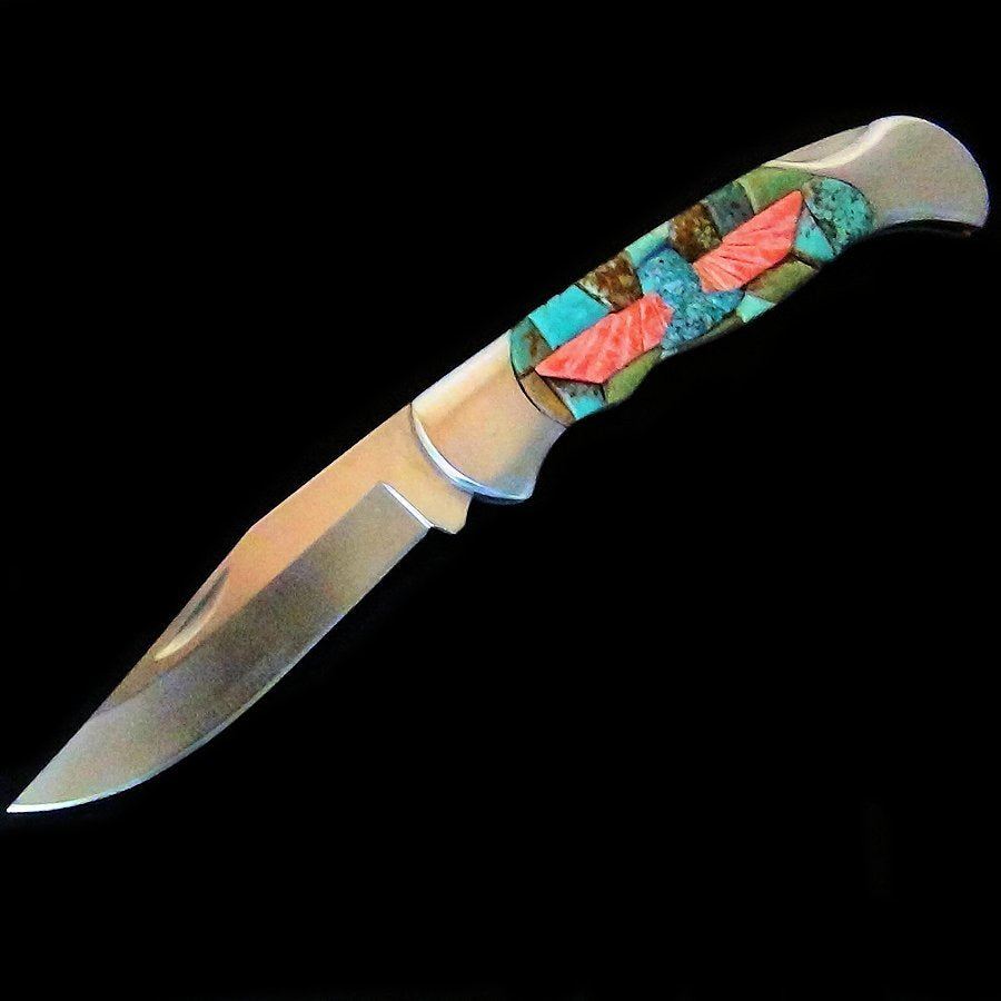 Couteau de Poche, Couteau pliant Mosaïque de Turquoise et Thunderbird