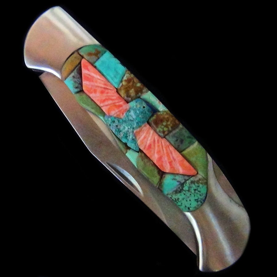 Couteau de Poche, Couteau pliant Mosaïque de Turquoise et Thunderbird