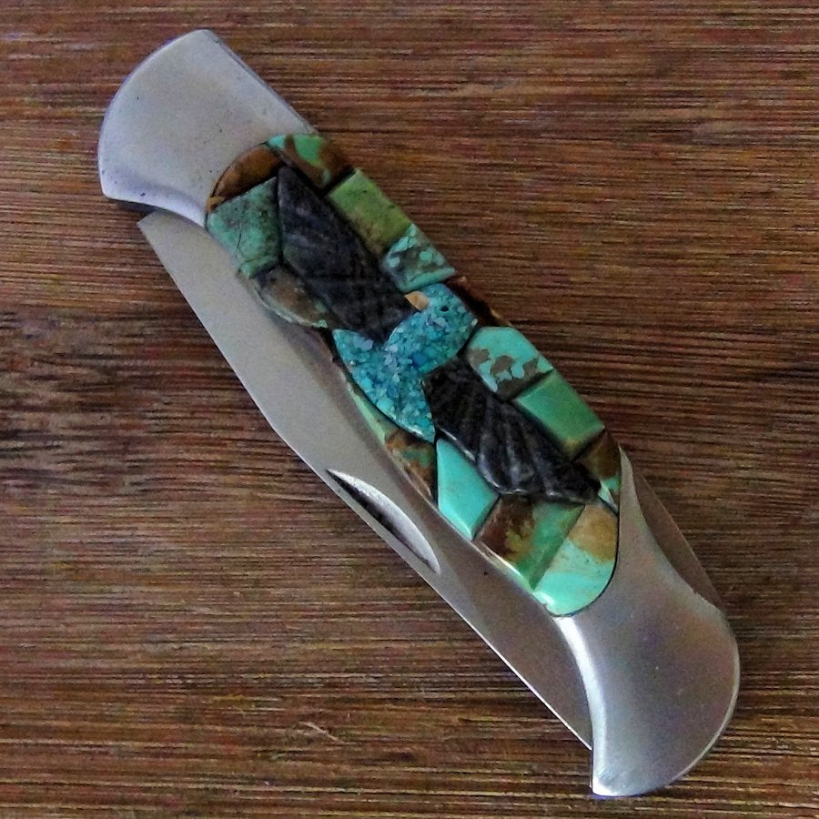 Couteau de Poche, Couteau pliant Mosaïque de Turquoise et Thunderbird