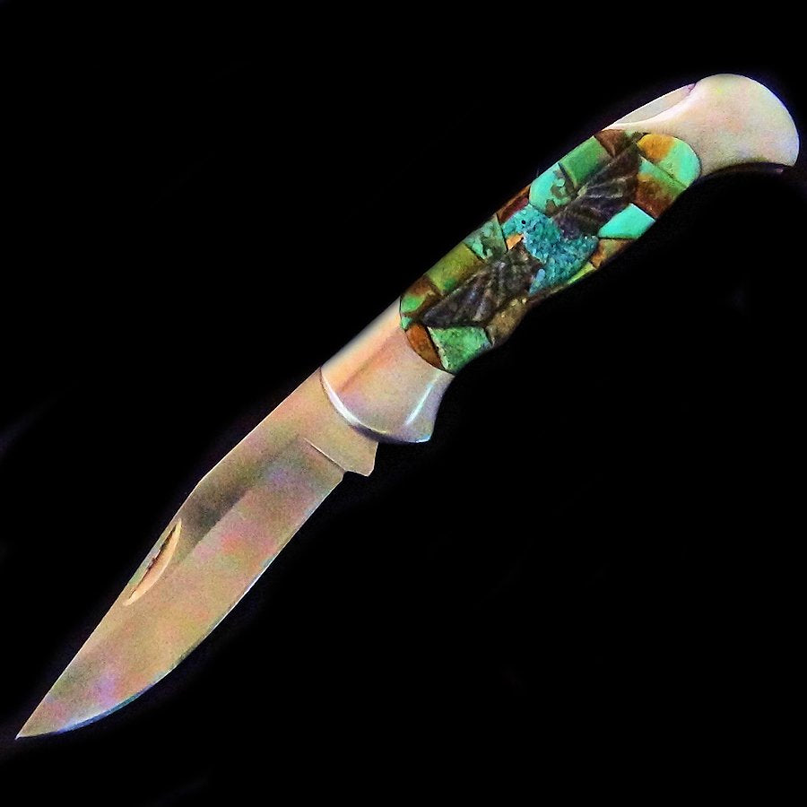 Couteau de Poche, Couteau pliant Mosaïque de Turquoise et Thunderbird