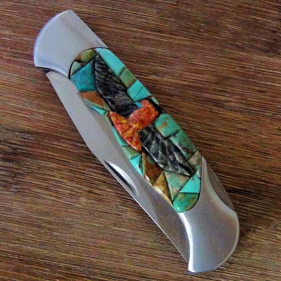 Couteau de Poche, Couteau pliant Mosaïque de Turquoise et Thunderbird
