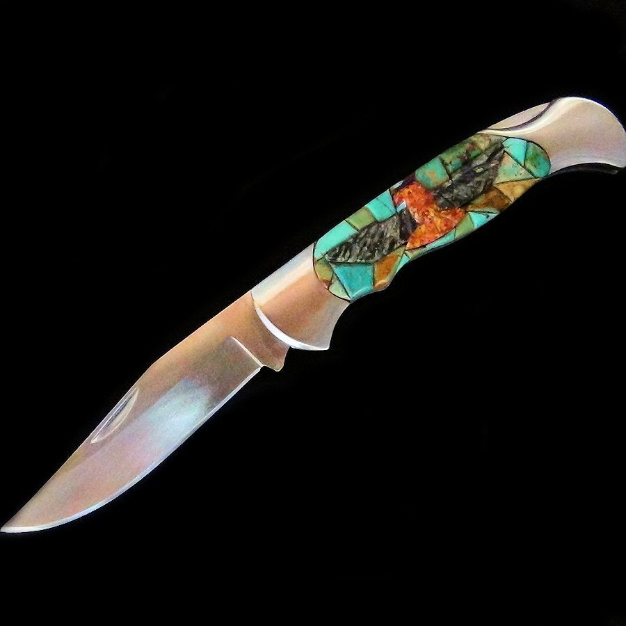 Couteau de Poche, Couteau pliant Mosaïque de Turquoise et Thunderbird