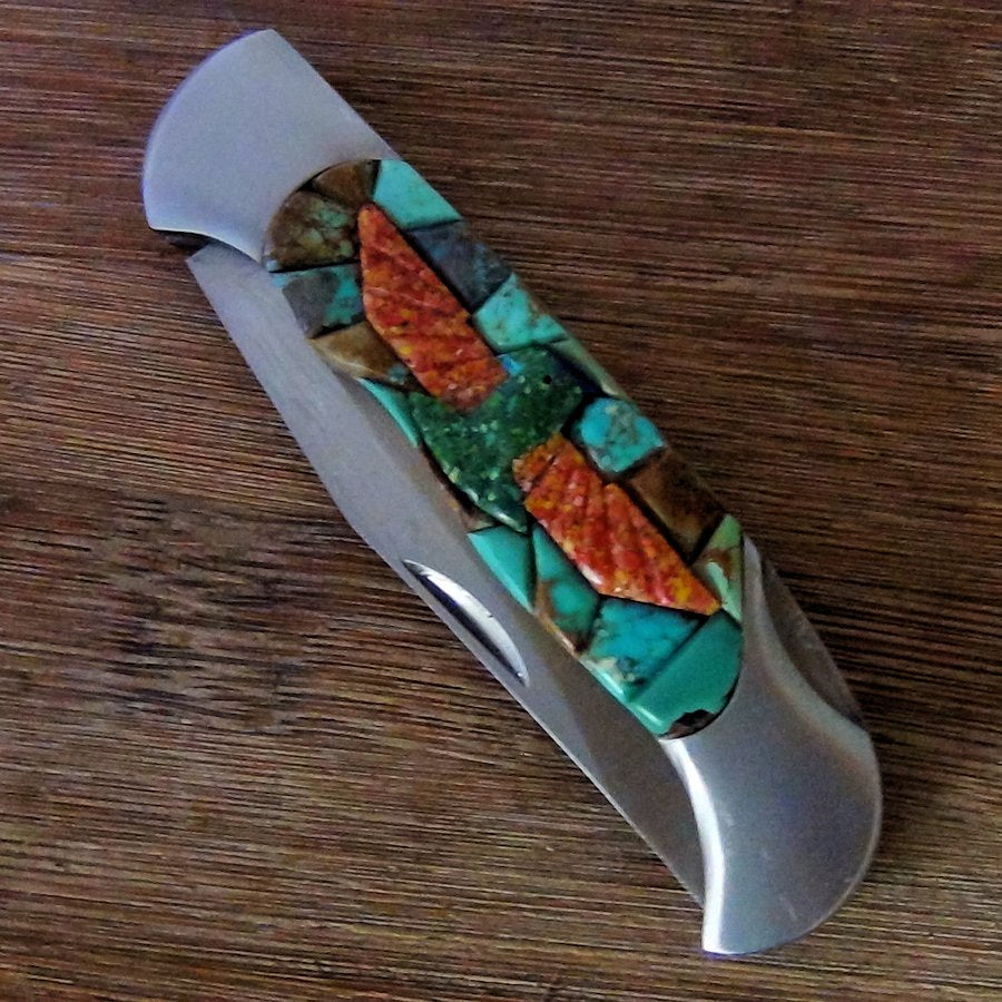 Couteau de Poche, Couteau pliant Mosaïque de Turquoise et Thunderbird