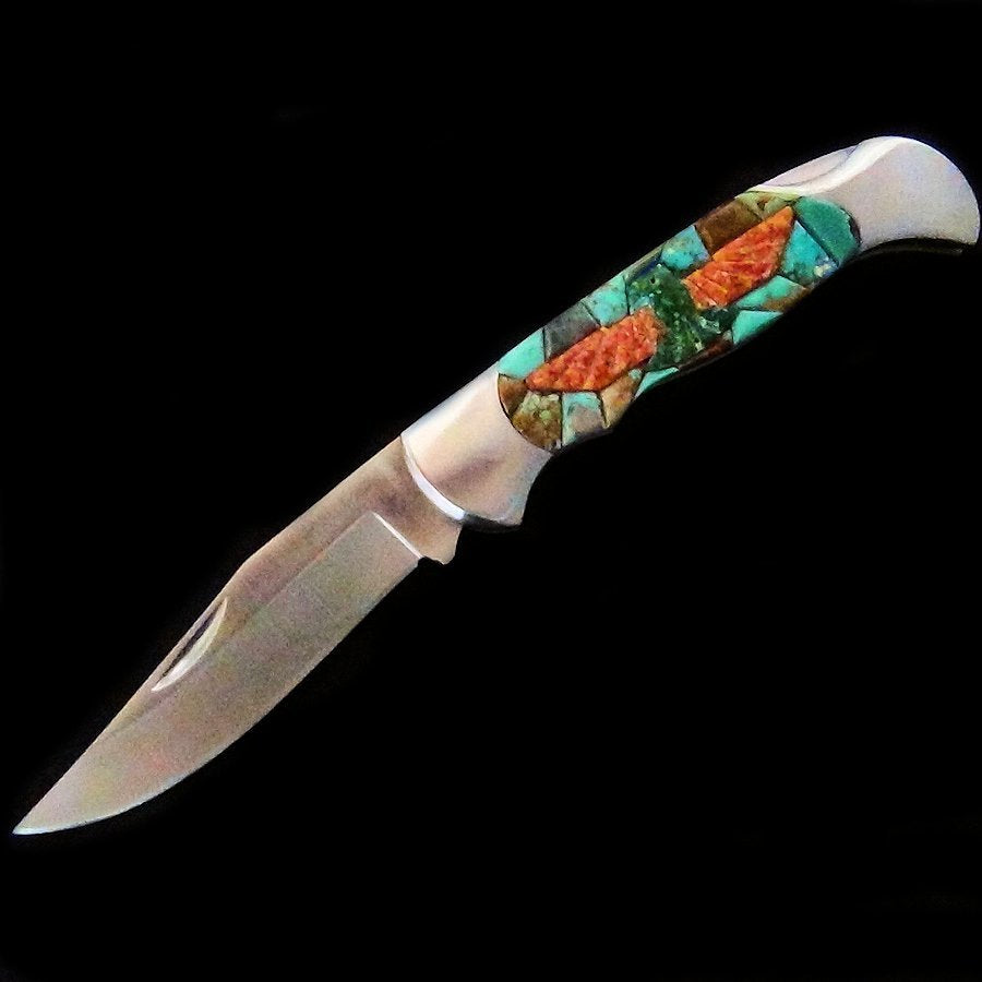 Couteau de Poche, Couteau pliant Mosaïque de Turquoise et Thunderbird