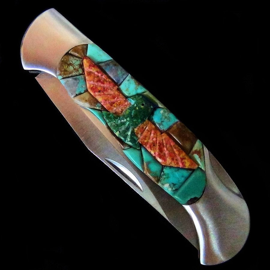 Couteau de Poche, Couteau pliant Mosaïque de Turquoise et Thunderbird