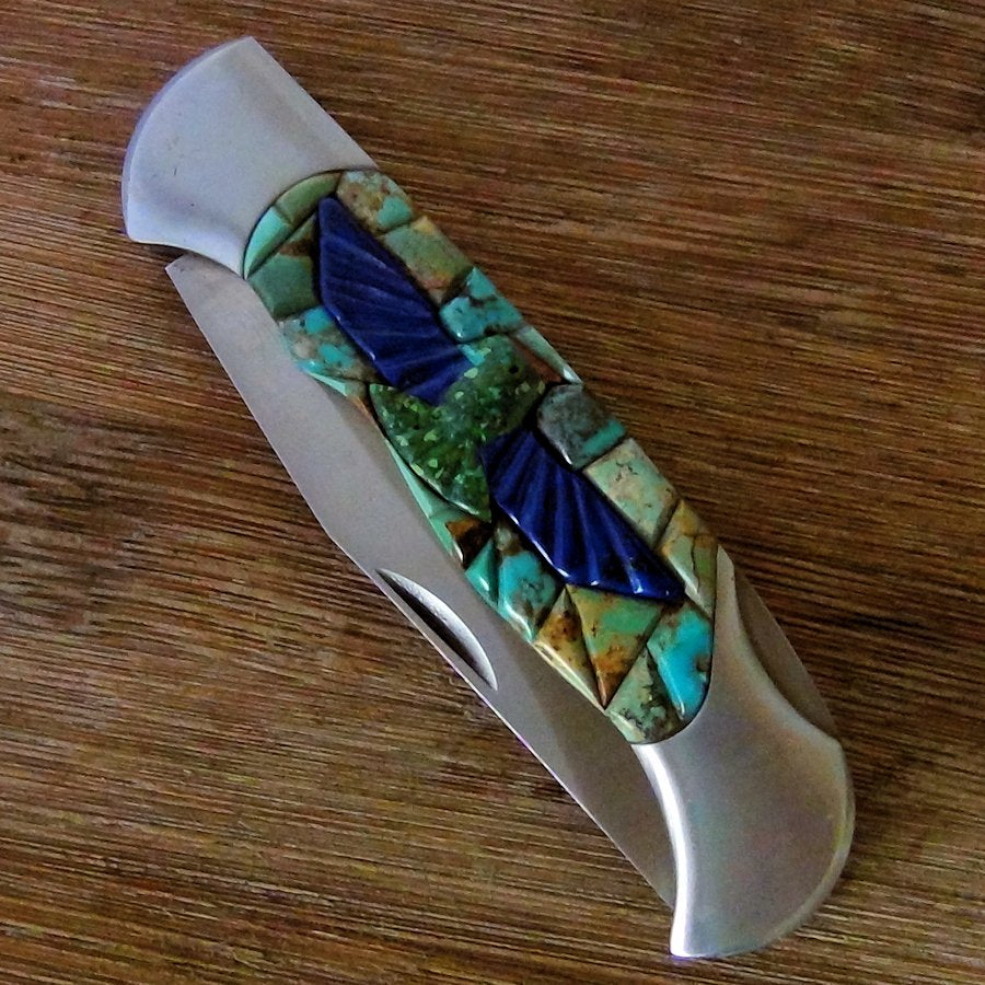 Couteau de Poche, Couteau pliant Mosaïque de Turquoise et Thunderbird