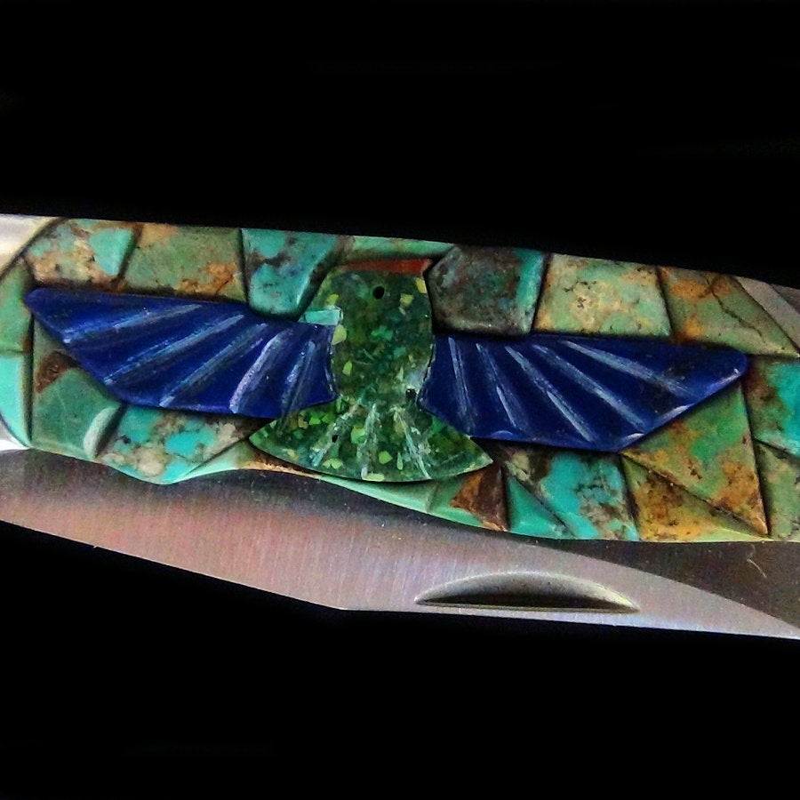 Couteau de Poche, Couteau pliant Mosaïque de Turquoise et Thunderbird