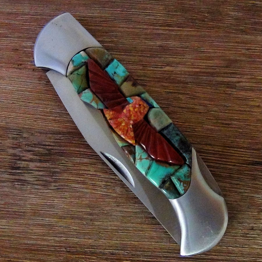Couteau de Poche, Couteau pliant Mosaïque de Turquoise et Thunderbird