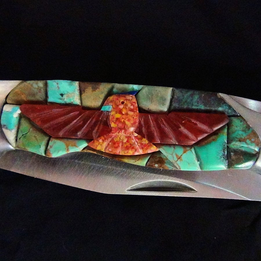 Couteau de Poche, Couteau pliant Mosaïque de Turquoise et Thunderbird