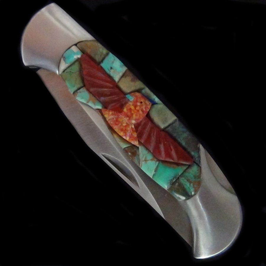 Couteau de Poche, Couteau pliant Mosaïque de Turquoise et Thunderbird