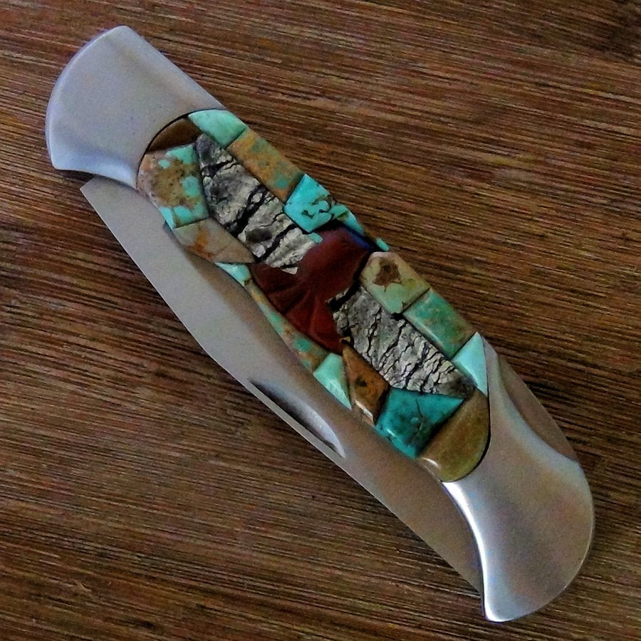 Couteau de Poche, Couteau pliant Mosaïque de Turquoise et Thunderbird