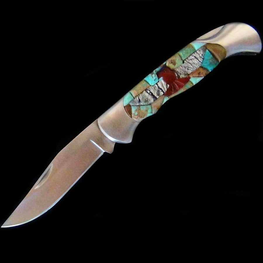 Couteau de Poche, Couteau pliant Mosaïque de Turquoise et Thunderbird