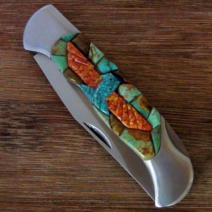 Couteau de Poche, Couteau pliant Mosaïque de Turquoise et Thunderbird