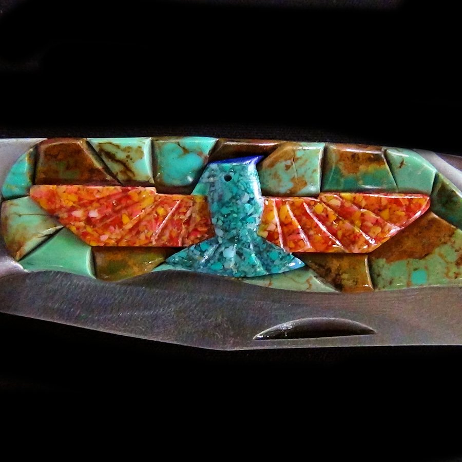 Couteau de Poche, Couteau pliant Mosaïque de Turquoise et Thunderbird