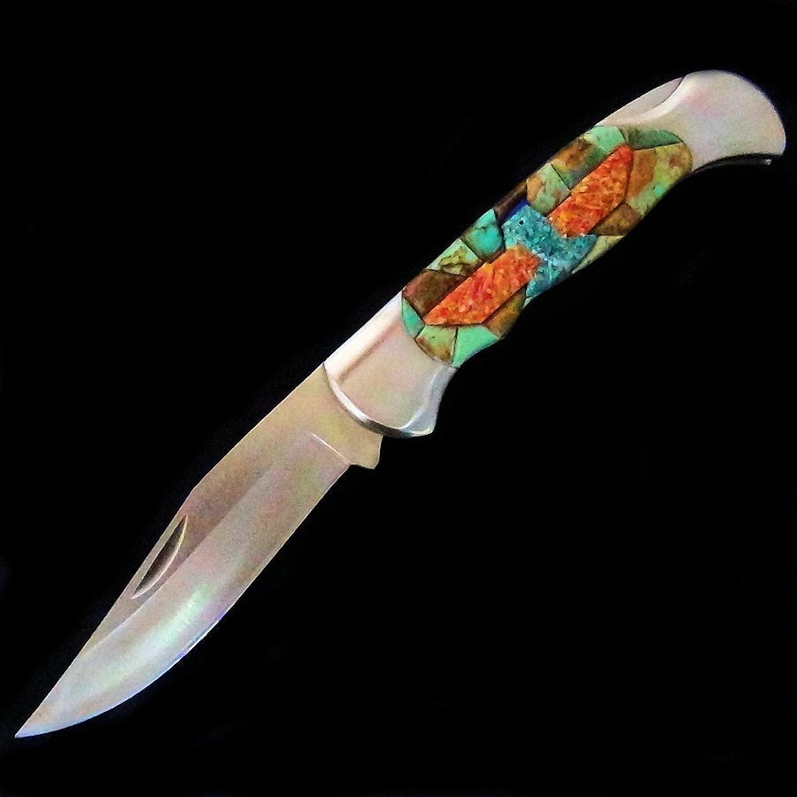 Couteau de Poche, Couteau pliant Mosaïque de Turquoise et Thunderbird