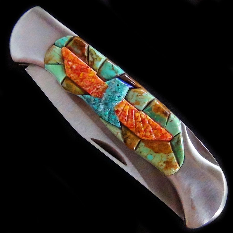 Couteau de Poche, Couteau pliant Mosaïque de Turquoise et Thunderbird