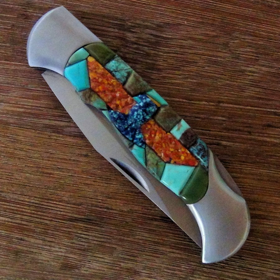 Couteau de Poche, Couteau pliant Mosaïque de Turquoise et Thunderbird