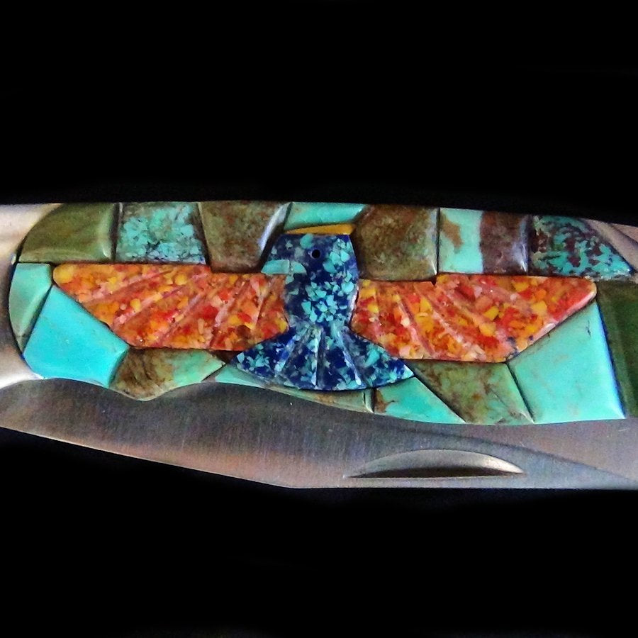 Couteau de Poche, Couteau pliant Mosaïque de Turquoise et Thunderbird