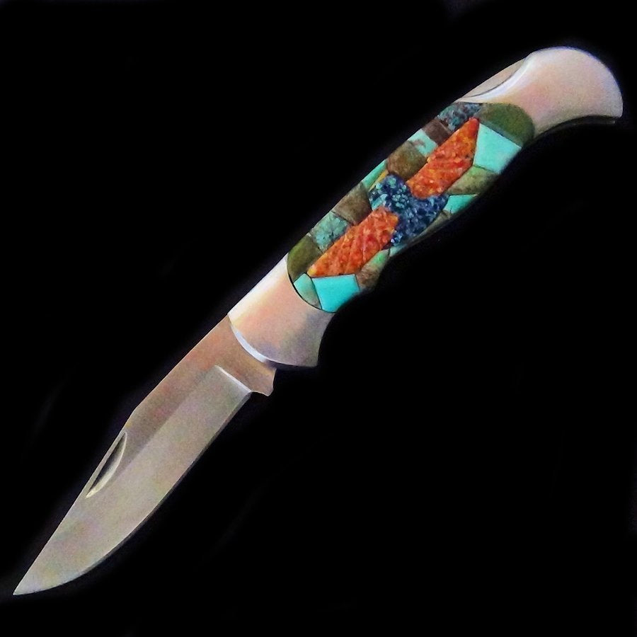 Couteau de Poche, Couteau pliant Mosaïque de Turquoise et Thunderbird