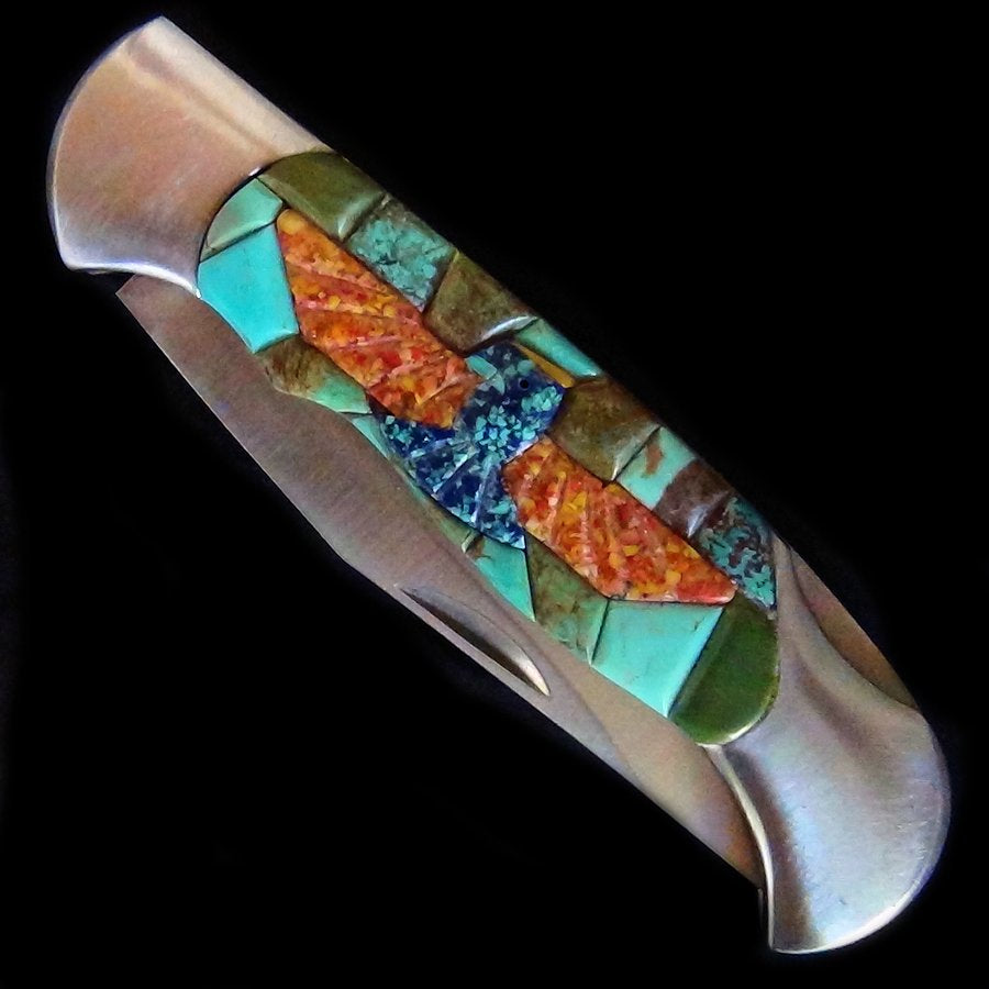 Couteau de Poche, Couteau pliant Mosaïque de Turquoise et Thunderbird