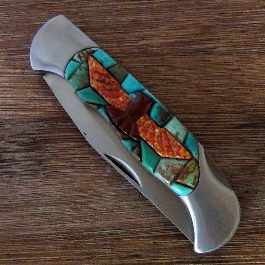 Couteau de Poche, Couteau pliant Mosaïque de Turquoise et Thunderbird