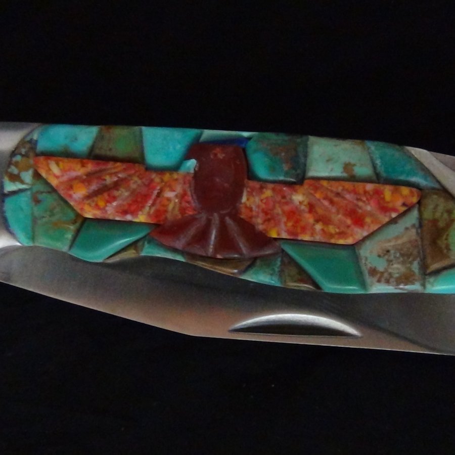 Couteau de Poche, Couteau pliant Mosaïque de Turquoise et Thunderbird