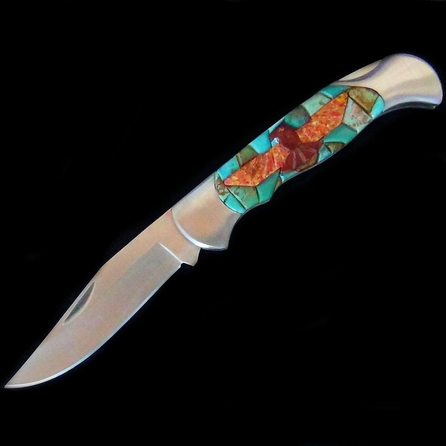 Couteau de Poche, Couteau pliant Mosaïque de Turquoise et Thunderbird